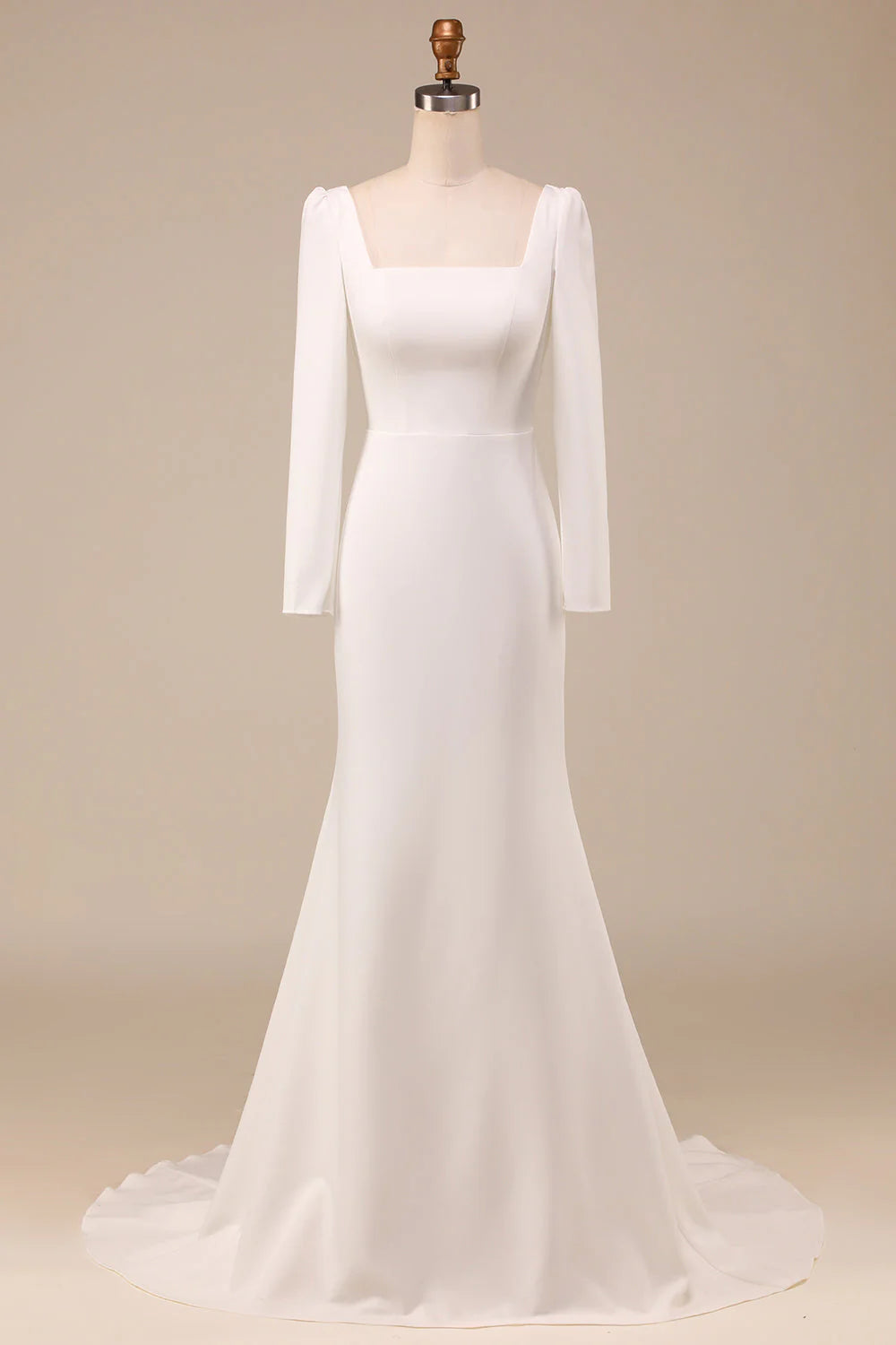Robe de mariée sirène à col carré et manches longues